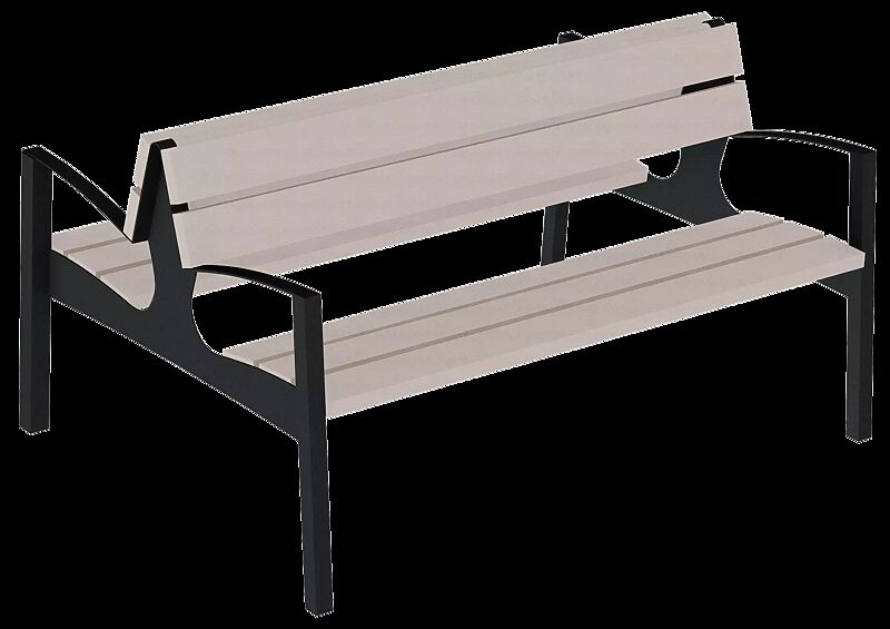 Doppelsitzbank VERA mit Rückenlehne und Armlehnen, mit Resysta®-Belattung, lasiert in natur, Stahlteile in RAL 9005 tiefschwarz