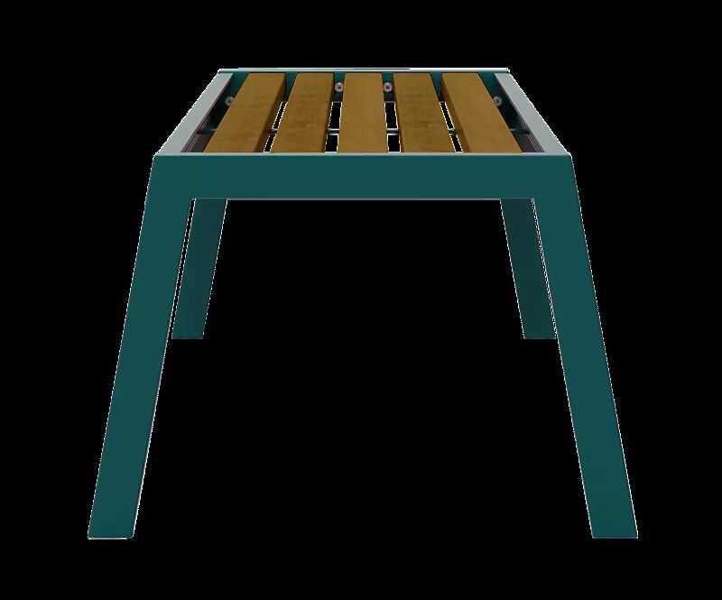 Sitzbank CASTEO ohne Rückenlehne, mit thermisch modifizierter Kiefernholzbelattung, Stahlteile in RAL 6004 blaugrün