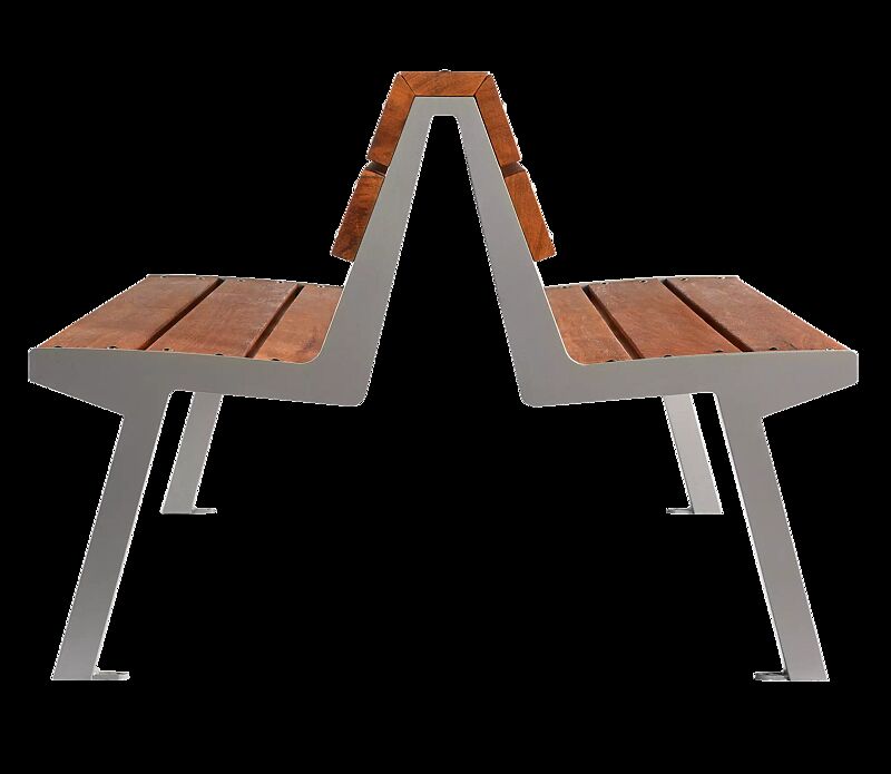 Sitzbank NOALE mit Rückenlehne, doppelseitig, mit Hartholzbelattung, Stahlteile in RAL 9007 graualuminium