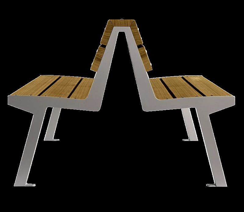 Sitzbank NOALE mit Rückenlehne, doppelseitig, mit thermisch modifizierter Kiefernholzbelattung, Stahlteile in RAL 9007 graualuminium