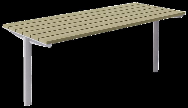 Tisch MIELA mit Resysta®-Belattung, lasiert in natur, Stahlteile in RAL 9006 weißaluminium