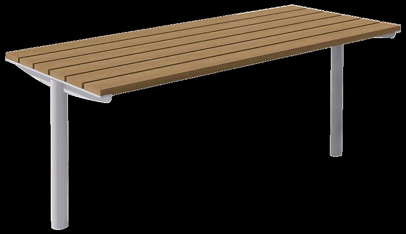 Tisch MIELA mit Resysta®-Belattung, lasiert in pale golden, Stahlteile in RAL 9006 weißaluminium