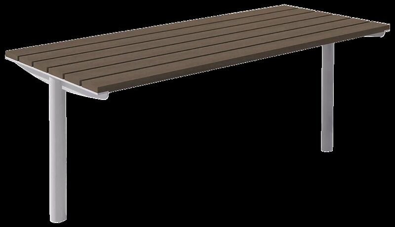 Tisch MIELA mit Resysta®-Belattung, lasiert in siam, Stahlteile in RAL 9006 weißaluminium