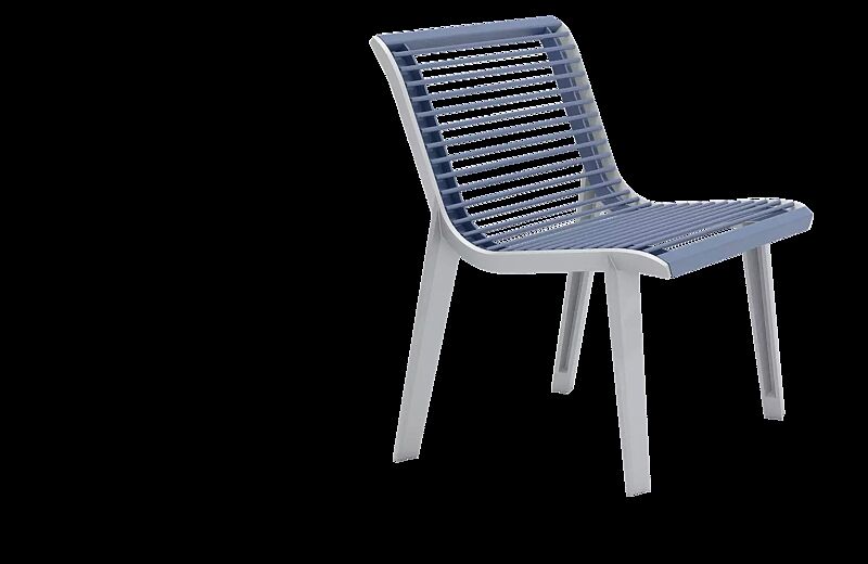 Sitz EMAU mit Rückenlehne, Auflage Stahl, Stahlteile in RAL 5024 pastellblau