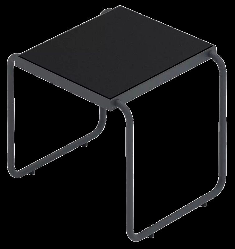 Sitz STACK ohne Rückenlehne, mit HPL-Auflage in Black 0080, Stahlteile in RAL 7024 graphitgrau