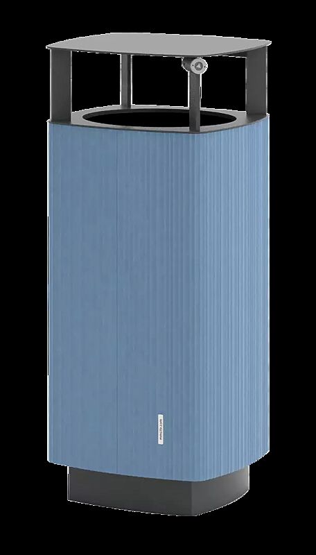 Abfallbehälter QUINBIN, quadratisch abgerundet, mit Schutzdach, Korpus: Aluminiumprofile in RAL 5024 pastellblau, Stahlteile in RAL 9007 graualuminium