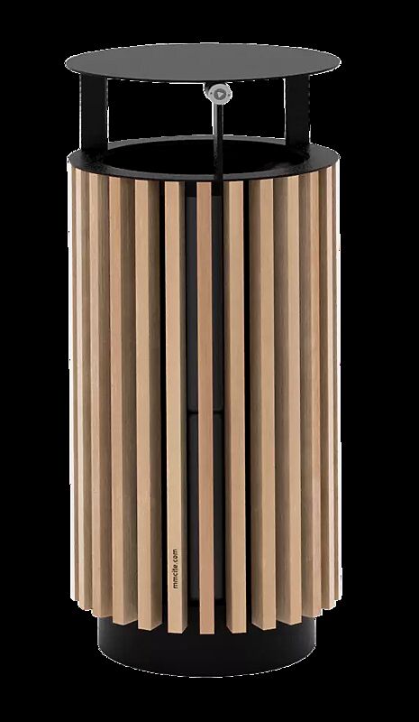 Abfallbehälter QUINBIN, rund, mit Schutzdach, Korpus: Jatobaholzbelattung, Stahlteile in RAL 7016 anthrazitgrau