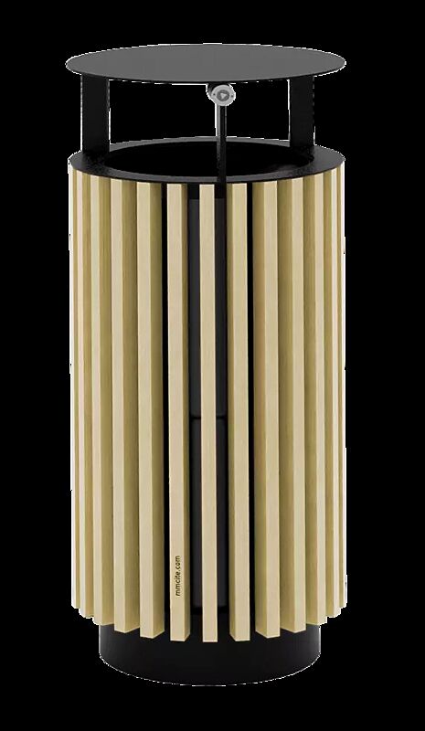 Abfallbehälter QUINBIN, rund, mit Schutzdach, Korpus: Robinienholzbelattung, Stahlteile in RAL 7016 anthrazitgrau