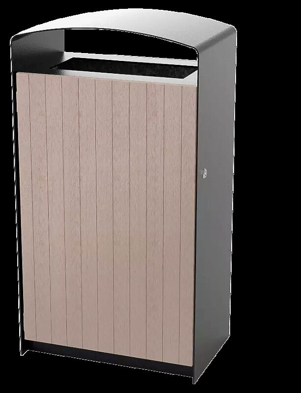 Abfallbehälter PRAX, Korpus: Resysta®-Belattung lasiert in pale golden, Stahlteile in RAL 7016 anthrazitgrau