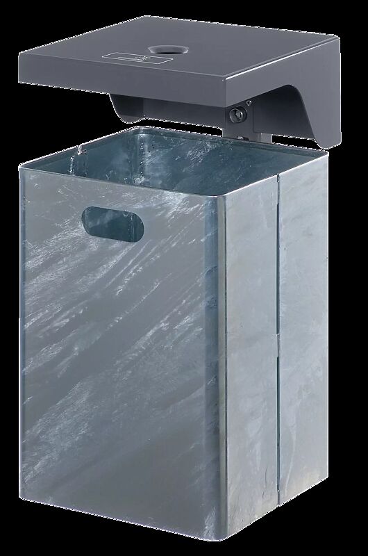 Abfallbehälter FORTE, 40 Liter, mit Schutzdach und Ascher in DB 703 eisenglimmer, Behälter feuerverzinkt