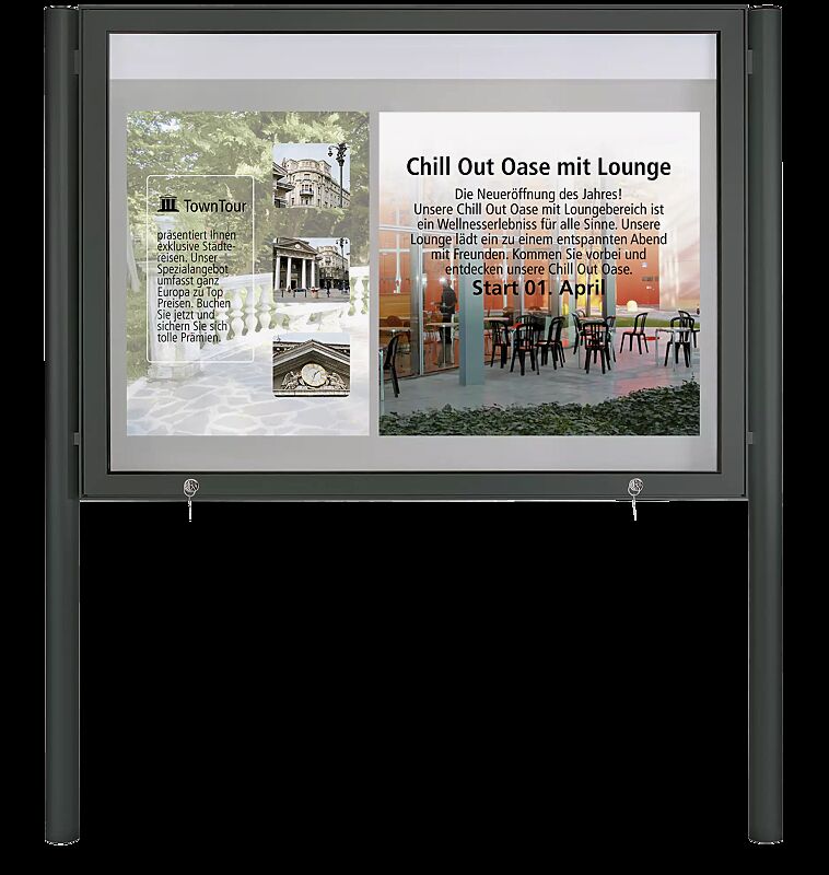 Schaukasten CITY mit Klappflügel, zum Einbetonieren, Alu in RAL 7012 basaltgrau