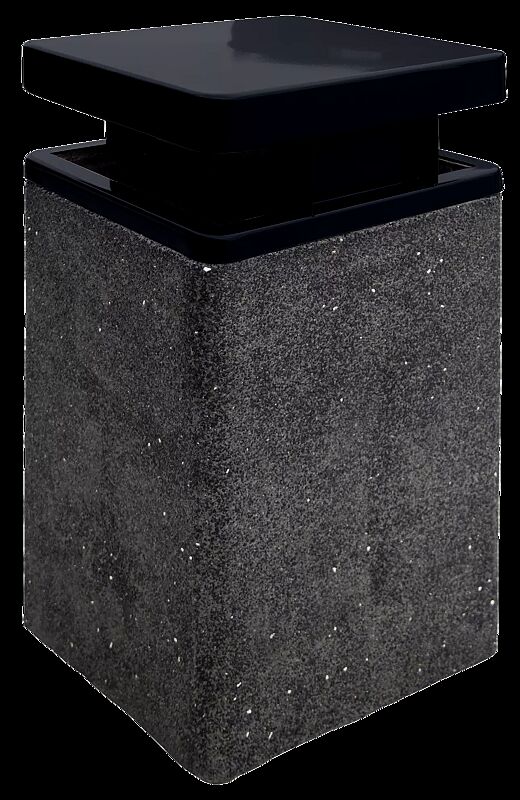 Abfallbehälter GARDA - B, Beton mit transparenter Beschichtung in schwarz - 20, Schutzdach in RAL 9005 tiefschwarz