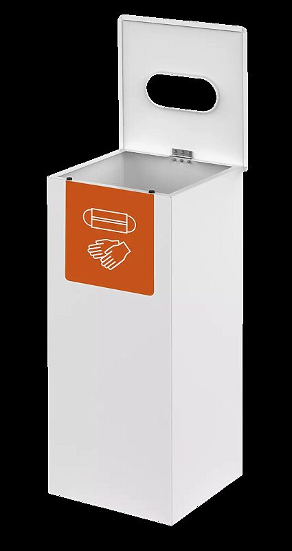 Abfallbehälter VESPUCCI mit Aufkleber in RAL 2004 reinorange