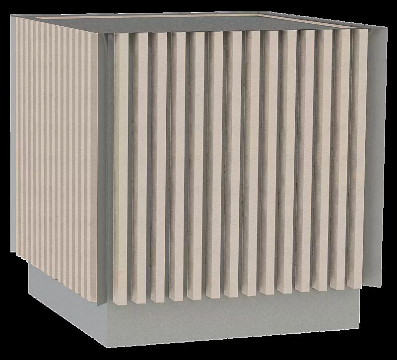 Pflanzbehälter FLORIUM, quadratisch, mit Resysta®-Belattung, lasiert in pale golden, Stahlteile in RAL 9006 weißaluminium