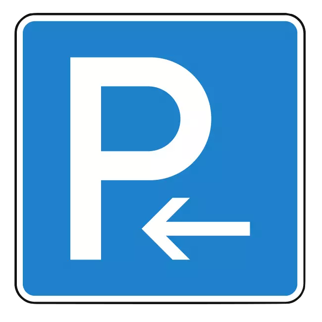 Verkehrszeichen: Parken Anfang (Aufstellung rechts) Parken Ende (Aufstellung links)