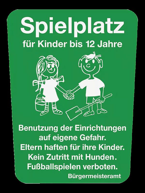 Hinweisschild: Spielplatz für Kinder bis 12 Jahre