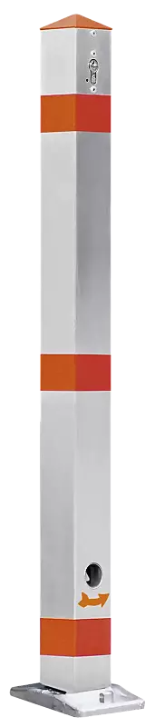 Sperrpfosten GIRONA, quadratisch, zum Einbetonieren, kippbar mittels Profilhalbzylinderschloss und Dreikantschloss