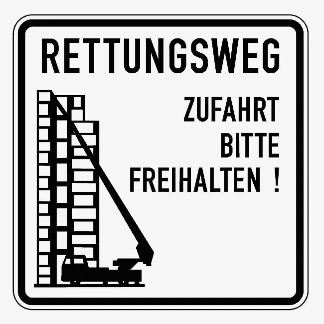 Verkehrszeichen: Rettungsweg - Zufahrt bitte freihalten!