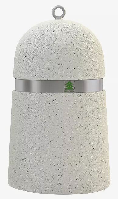 Poller MEL aus Beton, in Granitoptik weiß, mit Edelstahlband