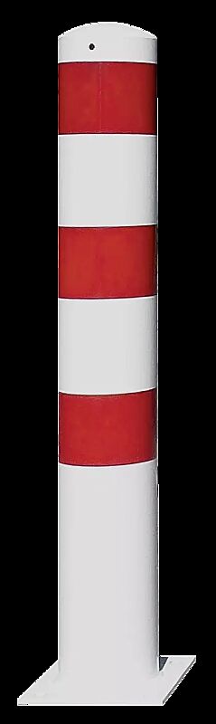 Rammschutzpoller GENAS zum Aufdübeln, Ø 152 mm, in weiß mit roten Reflexstreifen