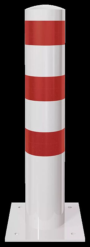 Rammschutzpoller GENAS zum Aufdübeln, Ø 193 mm, in weiß mit roten Reflexstreifen