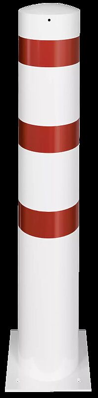 Rammschutzpoller GENAS zum Aufdübeln, Ø 273 mm, in weiß mit roten Reflexstreifen
