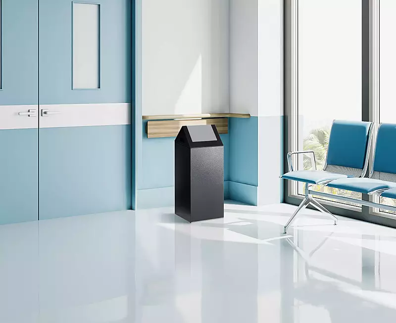 Wertstoffsammler CLEVELAND, 60 Liter, Korpus in antik-silber, mit Schwingdeckel in silber