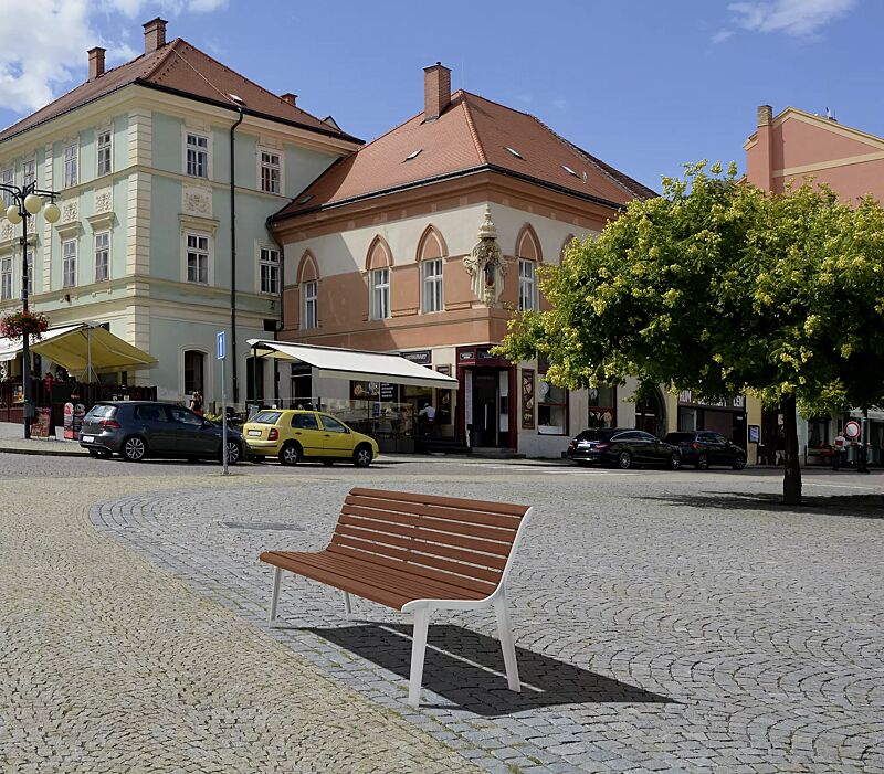 Sitzbank EMAU mit Rückenlehne, mit Jatobaholzbelattung