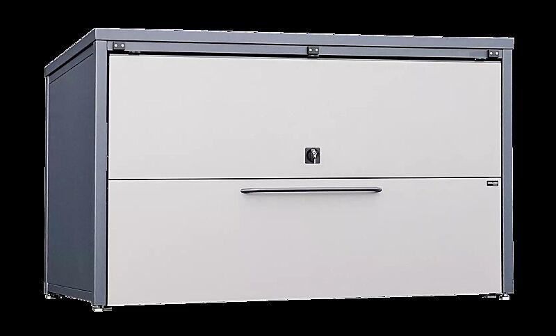 Fahrradgarage STYLEOUT® GARAGE, Stahlkonstruktion in RAL 7016 anthrazitgrau, Öffnungsklappe in RAL 9007 graualuminium