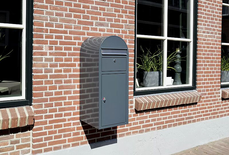 Brief- und Paketkasten BOBI CARGO zur Wandbefestigung, mit Edelstahleinwurfklappe, Stahlteile in RAL 7016 anthrazitgrau