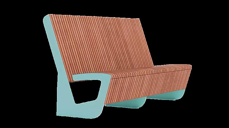 Sitzbank LANDSCAPE COMPACT mit Rückenlehne, mit Jatobaholzbelattung, Stahlteile in RAL 6027 lichtgrün