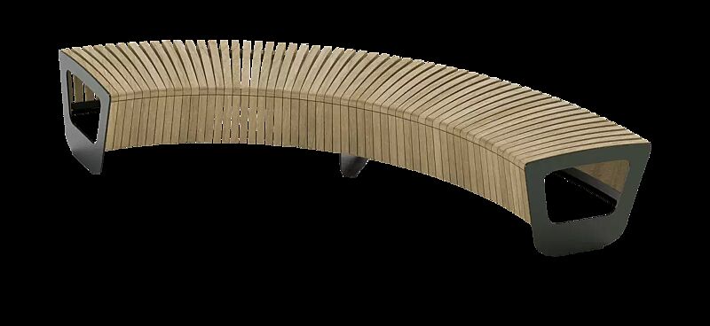 Sitzbank LANDSCAPE COMPACT ohne Rückenlehne, doppelseitig, gebogen, mit Robinienholzbelattung, Stahlteile in RAL 7043 verkehrsgrau