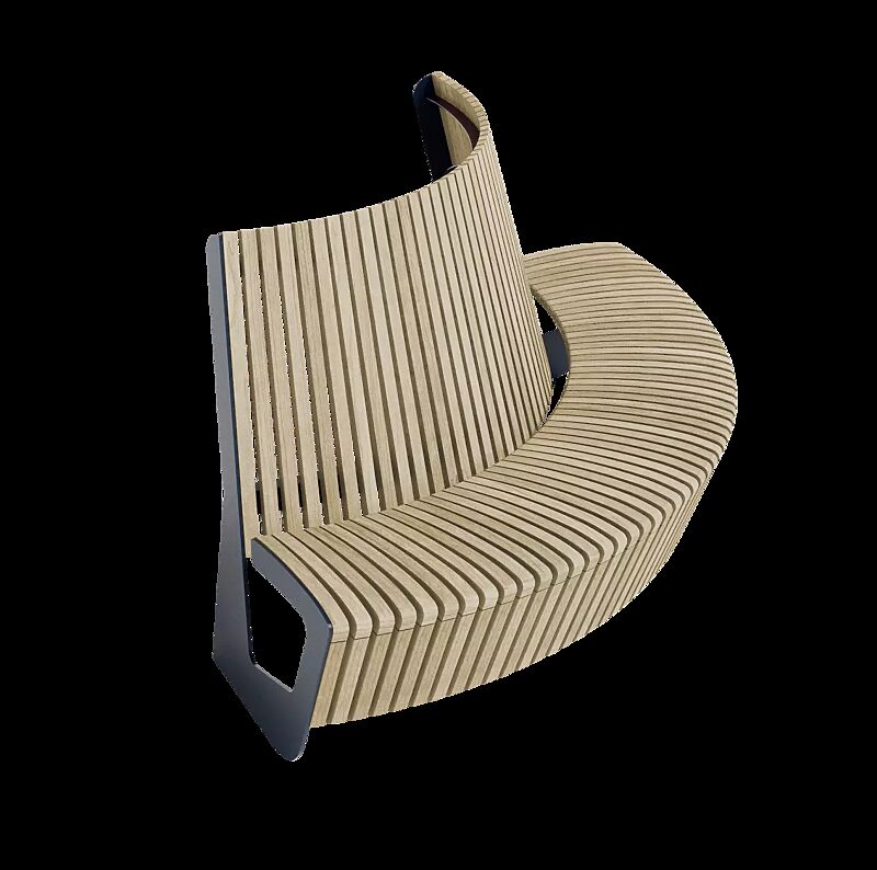 Sitzbank LANDSCAPE COMPACT mit Rückenlehne, gebogen, Bankform Außenradius, mit Robinienholzbelattung, Stahlteile in RAL 7043 verkehrsgrau