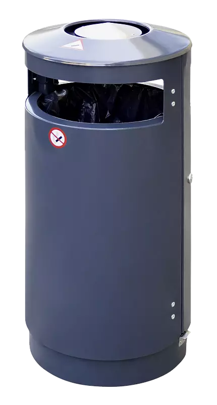 Abfallbehälter UTENA mit Ascher und Abfallsackhaltering, in RAL 7016 anthrazitgrau