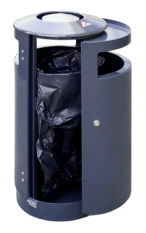 Abfallbehälter UTENA mit Ascher und Abfallsackhaltering, in RAL 7016 anthrazitgrau