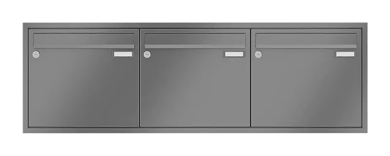 Briefkastenanlage RAGUSA mit 3 Briefkästen, Unterputzanlage, ohne Sprech- und Klingelfach, Stahlteile in RAL 9007 graualuminium