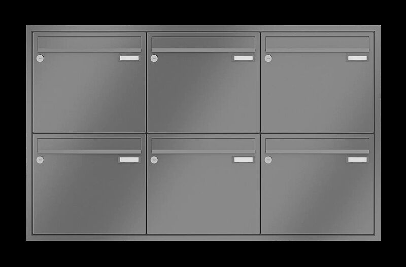 Briefkastenanlage RAGUSA mit 6 Briefkästen, Unterputzanlage, ohne Sprech- und Klingelfach, Stahlteile in RAL 9007 graualuminium