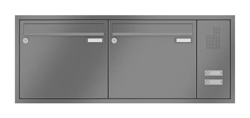 Briefkastenanlage RAGUSA mit 2 Briefkästen, Unterputzanlage, mit Sprech- und Klingelfach, Stahlteile in RAL 9007 graualuminium