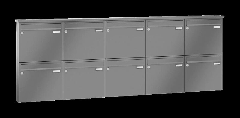 Briefkastenanlage RAGUSA mit 10 Briefkästen, Aufputzanlage, ohne Sprech- und Klingelfach, Stahlteile in RAL 9007 graualuminium