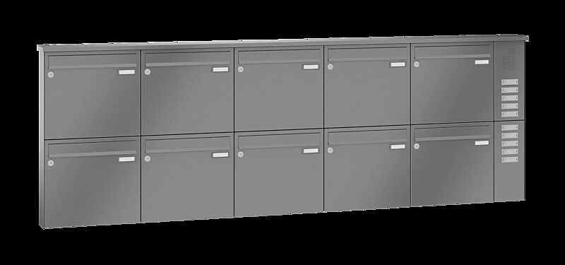 Briefkastenanlage RAGUSA mit 10 Briefkästen, Aufputzanlage, mit Sprech- und Klingelfach, Stahlteile in RAL 9007 graualuminium