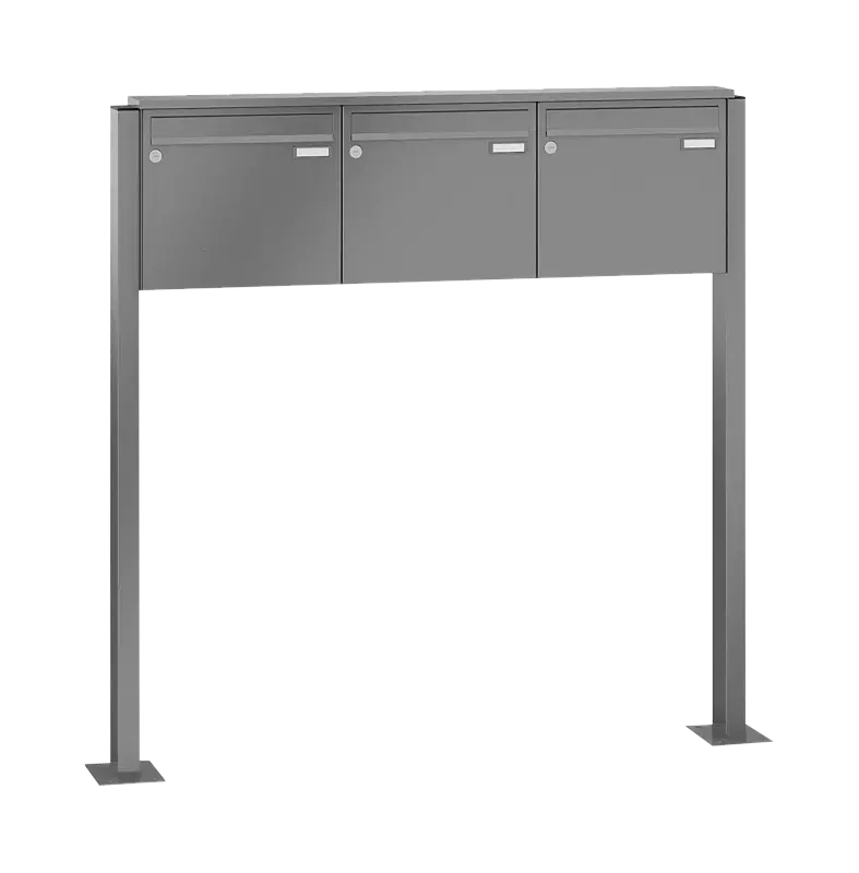 Briefkastenanlage RAGUSA mit 3 Briefkästen, zum Aufdübeln, ohne Sprech- und Klingelfach, Stahlteile in RAL 9007 graualuminium