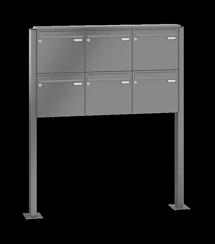 Briefkastenanlage RAGUSA mit 6 Briefkästen, zum Aufdübeln, ohne Sprech- und Klingelfach, Stahlteile in RAL 9007 graualuminium