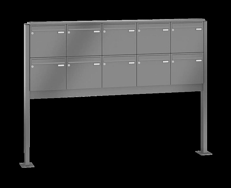 Briefkastenanlage RAGUSA mit 10 Briefkästen, zum Aufdübeln, ohne Sprech- und Klingelfach, Stahlteile in RAL 9007 graualuminium