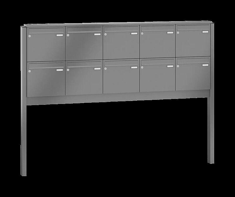 Briefkastenanlage RAGUSA mit 10 Briefkästen, zum Einbetonieren, ohne Sprech- und Klingelfach, Stahlteile in RAL 9007 graualuminium