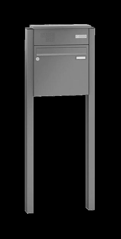 Briefkastenanlage RAGUSA mit 1 Briefkasten, zum Einbetonieren, mit Sprech- und Klingelfach, Stahlteile in RAL 9007 graualuminium