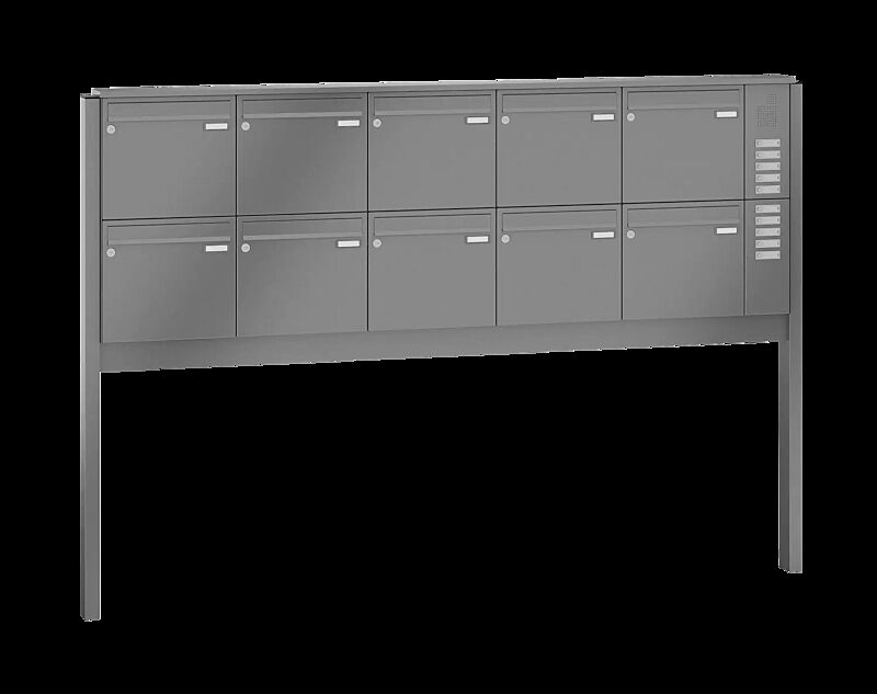 Briefkastenanlage RAGUSA mit 10 Briefkästen, zum Einbetonieren, mit Sprech- und Klingelfach, Stahlteile in RAL 9007 graualuminium
