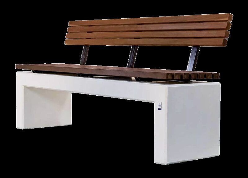 Sitzbank ANDROMEDA WOOD mit Rückenlehne, mit Okouméholzbelattung, Beton mit transparenter Beschichtung in naturweiß - 18