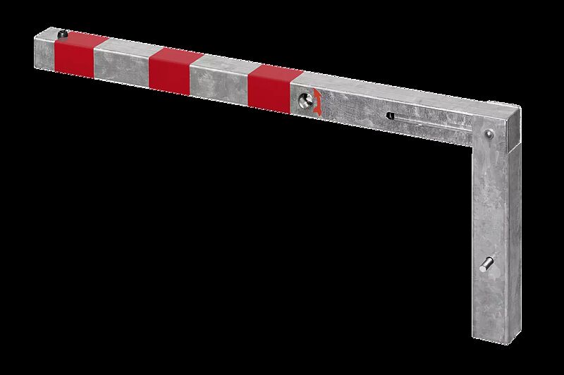 Sperrpfosten GERNIKA NEW zum Einbetonieren, mit Hebe-Kipp-Mechanismus, mit Dreikantschloss, feuerverzinkt mit roten Reflexstreifen