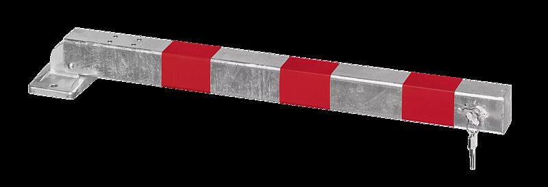 Sperrpfosten GERNIKA NEW zum Aufdübeln, einseitig kippbar, mit Bodenplatte, mit Profilzylinderschloss, feuerverzinkt mit roten Reflexstreifen