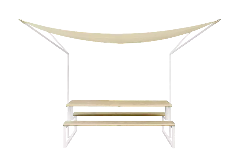 Freizeitüberdachung MANTUA, Aluminium in natürlichem Eschenholzoptik-Effekt, Stahlteile in RAL 9003 signalweiß